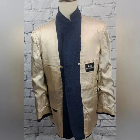 Vintage 80s 90s Stafford Men's Blazer Sport Coat Tailored in USA Blue 43R  42R - Picture 8 of 16